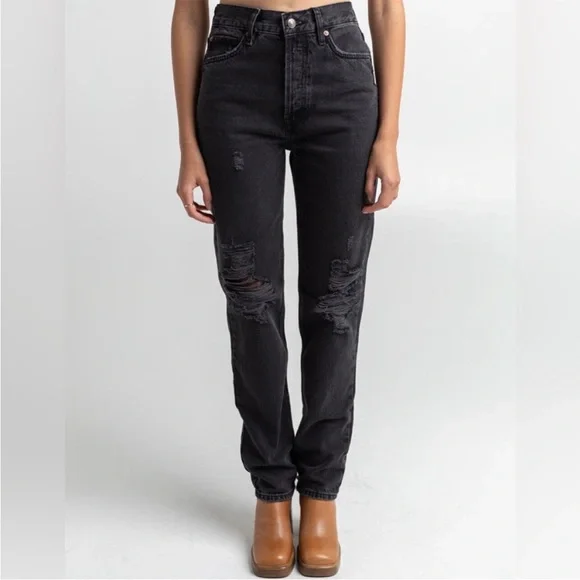 We The Free 24 Jeans Lasso distressed in washed black high rise Free People NWT - Picture 9 of 13